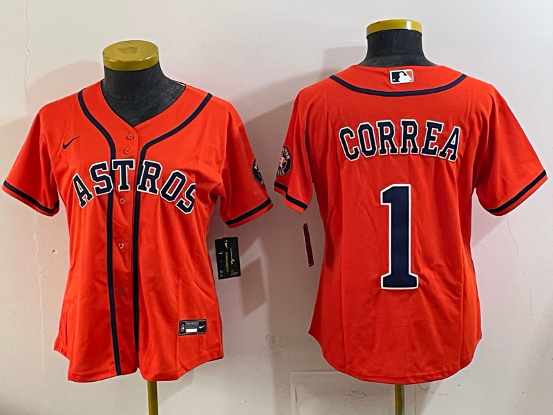 Women Houston Astros #1 Correa orange 2025 Nike MLB Jersey 007->women mlb jersey->Women Jersey